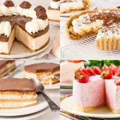 Variedad de tartas sin horno: de chocolate, banana, milhojas y fresa. ¡Deliciosas y fáciles de preparar!