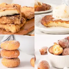 Dulces de Semana Santa: torrijas, buñuelos y rosquillas espolvoreados con azúcar y canela, perfectos para disfrutar en familia.