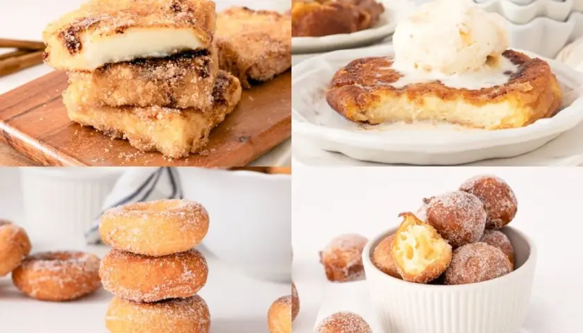 Dulces de Semana Santa: torrijas, buñuelos y rosquillas espolvoreados con azúcar y canela, perfectos para disfrutar en familia.