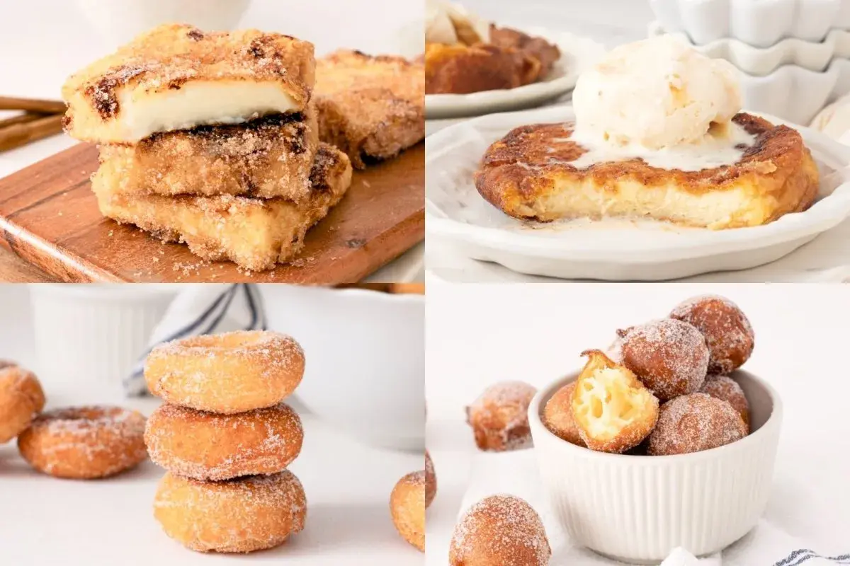 Dulces de Semana Santa: torrijas, buñuelos y rosquillas espolvoreados con azúcar y canela, perfectos para disfrutar en familia.