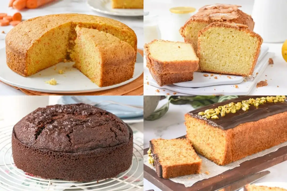 Variedad de bizcochos caseros: de zanahoria, de limón y de chocolate. Perfectos para tus recetas de bizcochos.